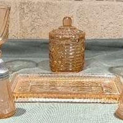 Vintage Indiana Pink Glass Winsor Ballard Jelly Jar, Pink Glass Salt & Pepper Shakers, and More