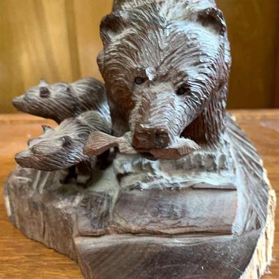 Vintage Carved Stone Mother And Bear Statue 