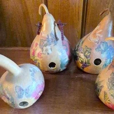 Set of 4 Hand Painted Gourd Birdhouses