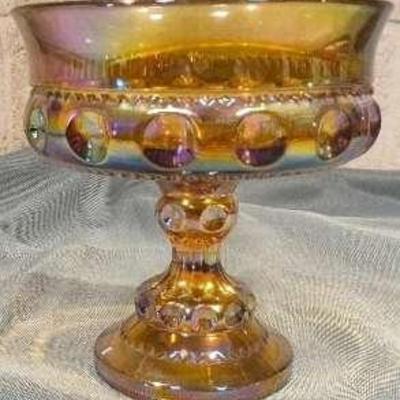 Vintage Indiana Glass Kings Crown Thumbprint Pedestal Compote Candy Dish 
