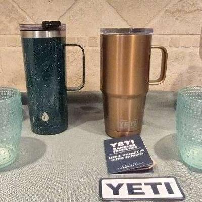 Yeti Rambler Travel Mug, TAL Mug, and Plastic Cups Assortment 