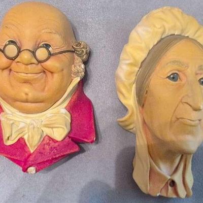 Vintage Bossons Chalkware Heads Of Mr. Pickwick And Betsey Trotwood