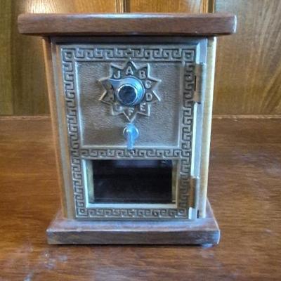 Vintage Wood Coin Bank Made From Authentic US Post Office Box