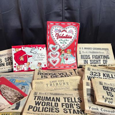 Vintage Newspapers 1945 & Valentines Making Items
