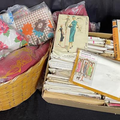 Vintage McCall’s Patterns & Material In Basket 
