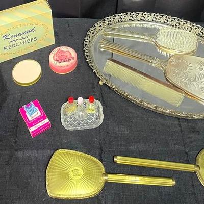 Vintage 4 Piece Vanity Set & Powders Etc. 