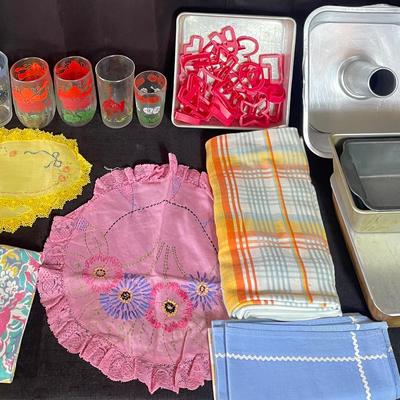 Vintage Baking Supplies, Glassware & Linens 