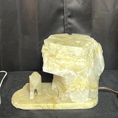 Vintage Clear Crystal Lamp & Rock W/ Bear Lamp
