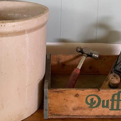 Vintage Pacific Stoneware Crock & Antique Plane