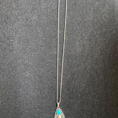 Sterling Chain and Pendant - Appears to be Turquoise