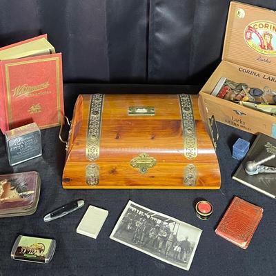 Vintage Wood Jewelry Box W/ Tins 