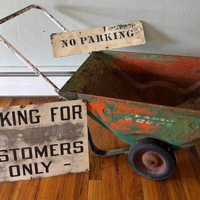 Vintage Metal Radio Cart & Metal Signs