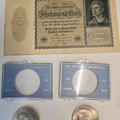 De341 1922 reichsmark germany) & 1965 churchill memorial crown
