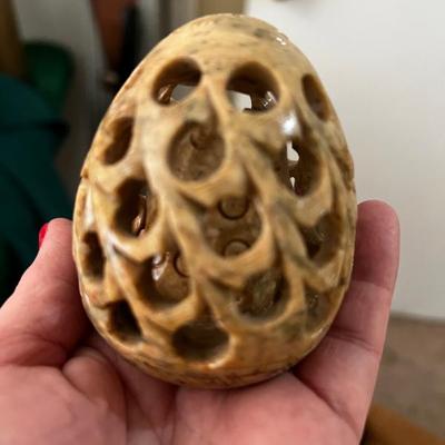 Hand Carved Hidden Owl  Stone Egg