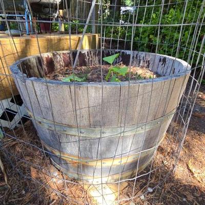 Wooden Barrel Flower Pot