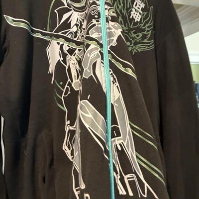 HOM5021 Anime, Dragon, Black And Teal Hoodie Athletic Wear Size Extra Large