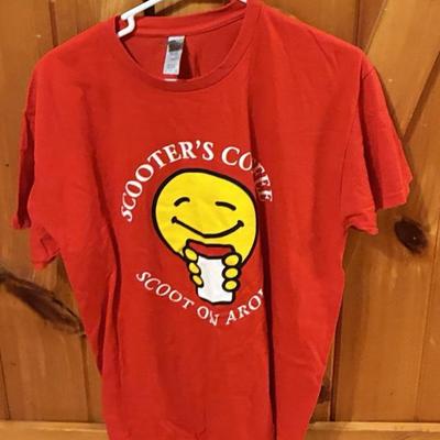 Jen8931 graphic t shirt red, size large, scooter's coffee