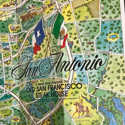 AAA2992 Vintage 1989 Lithograph San Antonio Pictoral Bird s Eye Map Merle Ollom