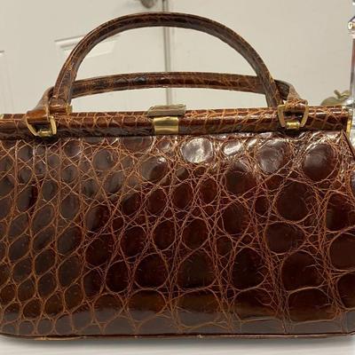 Sale Photo Thumbnail #4: Vintage dark brown alligator double handle handbag aaa2845m