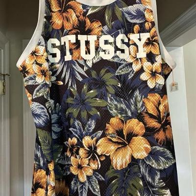 Hom5026 stussy vintage surfing muscle shirt with flowers designs