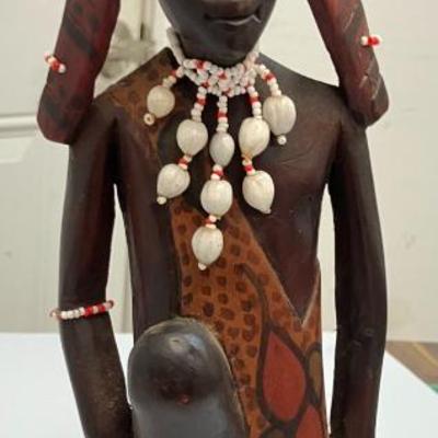 Rare 1950s Hand-Carved Mahogany Maasai Warrior Figure w/Shells & Beads AAA2944