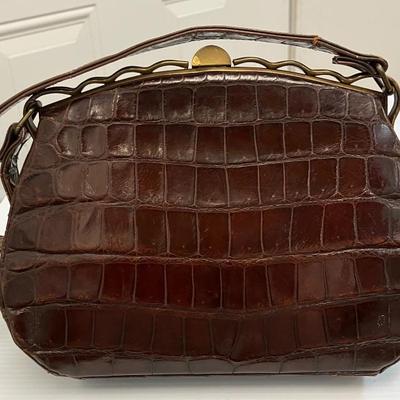 Vintage dark brown alligator handle handbag aaa2968jm