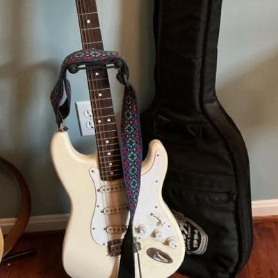 Fender Squire Stratocaster Electric Guitar w/ Case, Stand, & More