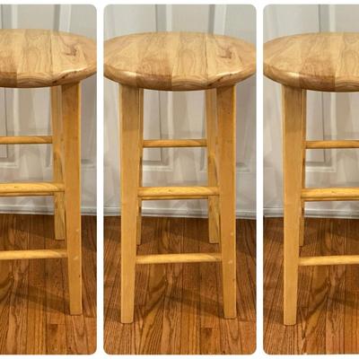 Three Wooden Bar Stools (29 Inch)