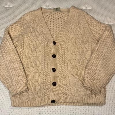 Blarney Woolen Mills Cream Irish Aran Knit Wool Sweater