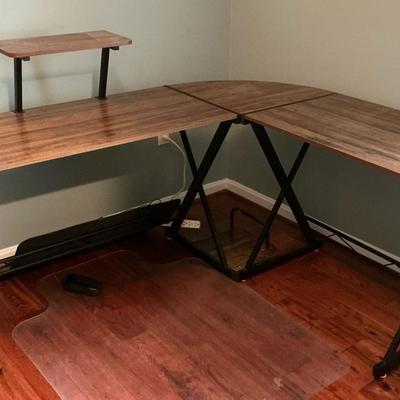 Wood-Look & Metal Corner Desk w/ Monitor Stand