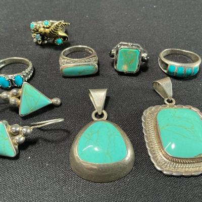 Sterling Silver And Turquoise Style Rings, Pendants And Earrings 