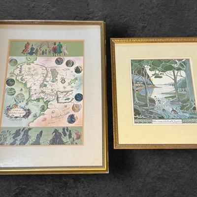 Pauline Baynes LOTR Map of Middle Earth (19 x 24.5) & Bilbo Raftelves Print 