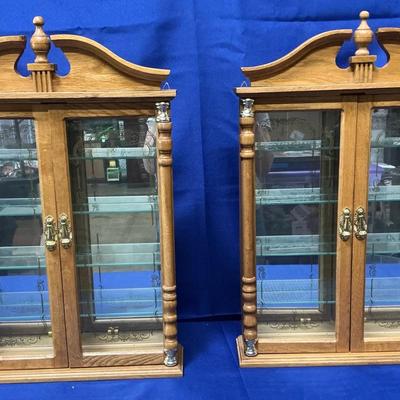 2 Wood Wall Hanging Mirror Back Display Cabinets