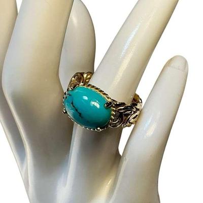 14k Gold Turquoise Ring (Size 6.75) (5.07 Grams)