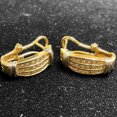 14k Gold Diamond Triple Row Lever Back Earrings (6.9 Grams)