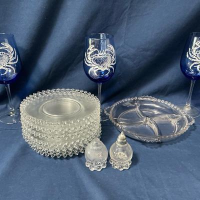 Candlewick Plates And Crab Wine Glasses 