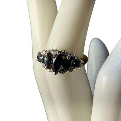 14k Gold Diamond Blue Stone Ring (Size 6.75) (3.82 Grams)