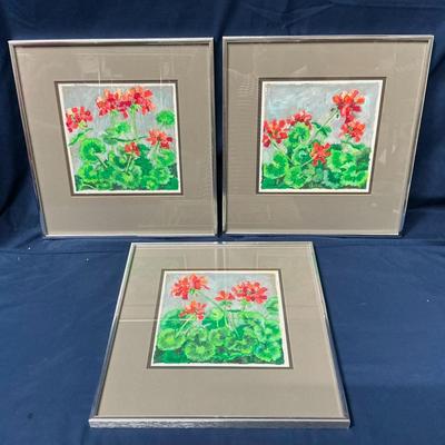 Set Of Three Framed Geranium Pastels Nancy Gargiulo 
