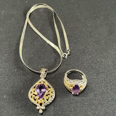 Sterling Silver & Vermeil Necklace And Ring Set 