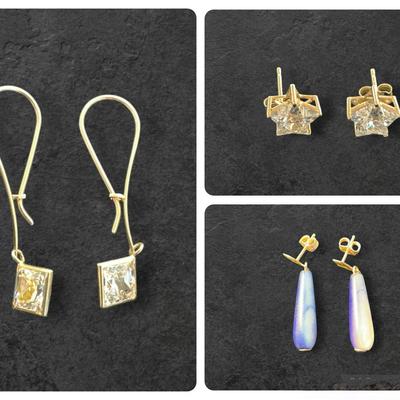 14k Gold Earrings - CZ Stud, CZ Dangle, Dangle 