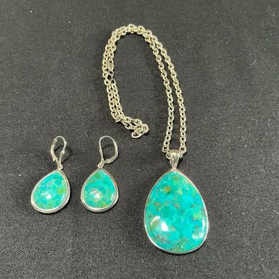 Sterling Silver Stone 18” Necklace And Earring Set 