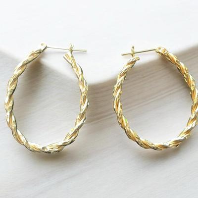 14k Gold Diamond Cut Rope Hoop Earrings (2.65 Grams)
