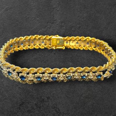 14k Gold Diamond & Blue Stone Bracelet (One Setting Needs Repair) (15.5 Grams)