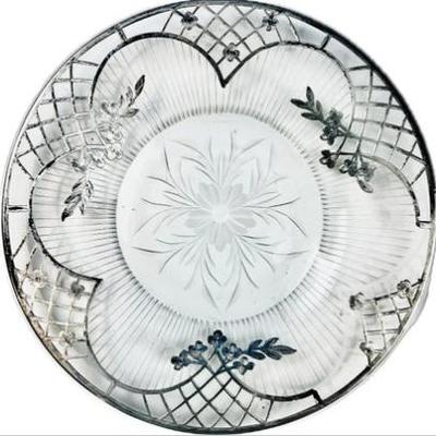 Sterling Silver Trellis Pattern Overlay On Cut Glass - 6.25 Inches - Signed "Sterling"