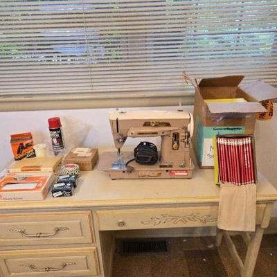 Vintage Singer Rocketeer Sewing Machine and Sewing and Crafting Supplies