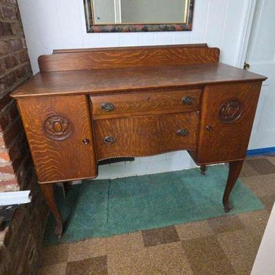 Antique J. B. Van Sciver Co. Tiger Oak Sideboard 
