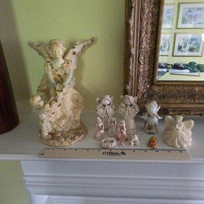Ceramic And Clay Manger And Angel Figurines