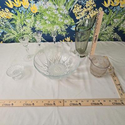 Glass And Crystal Ball Vase Candle Holders And Cream Pitcher