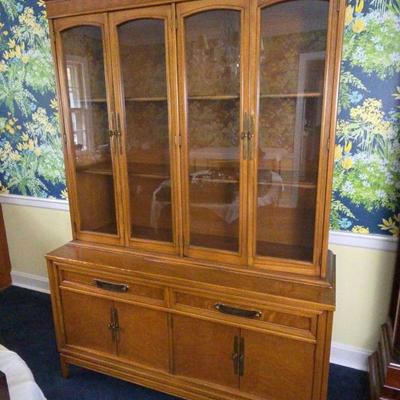 Red Lion Mid-century Modern Solid Wood China And Hutch, Two Pieces