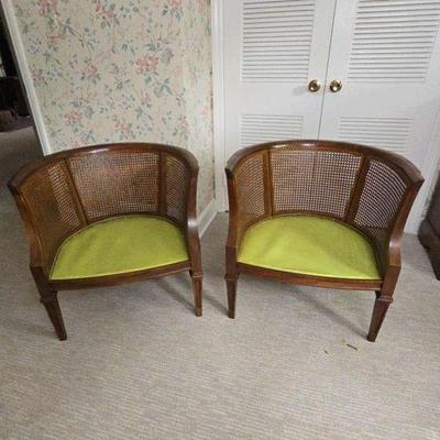 Mid-Century Cane Backed Curved Armchairs